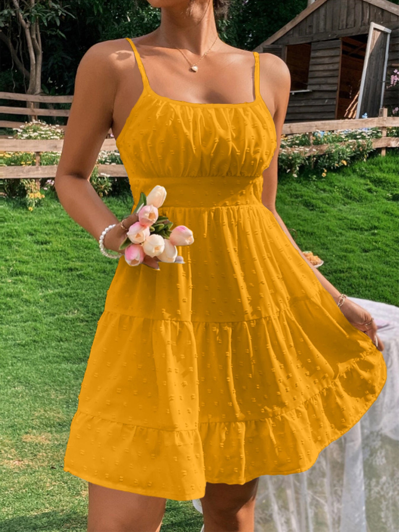Robe d'été pour femmes avec volants et bretelles spaghetti réglables Chic und Stil