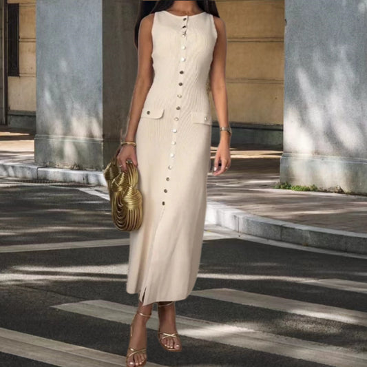 Robe maxi tricot pour femmes avec patte de boutonnage et fentes latérales Chic und Stil