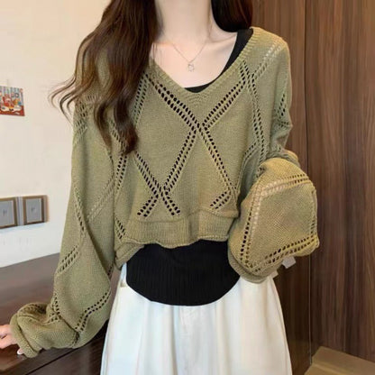 Pull en tricot décontracté pour femmes avec motif de mailles en l'air Chic und Stil