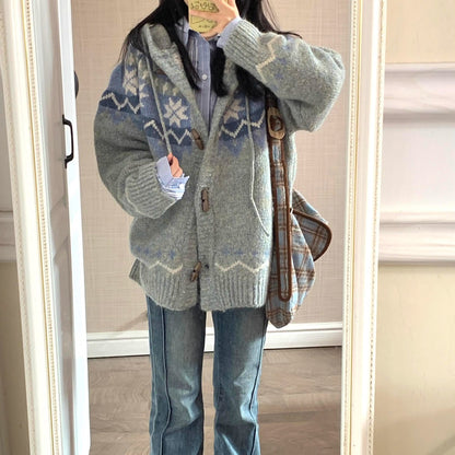 Ladies fluffy knit pullover with high collar and chic and stylish embellishments