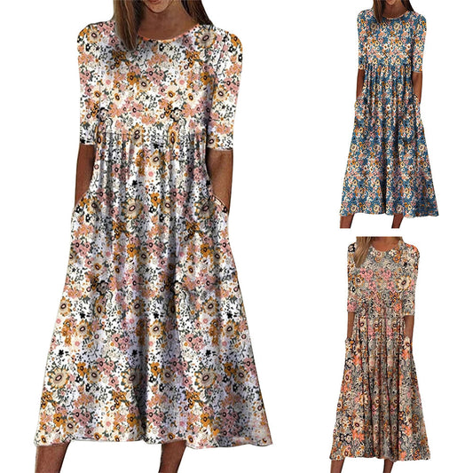 Robe midi florale fluide pour femmes chic et stylée