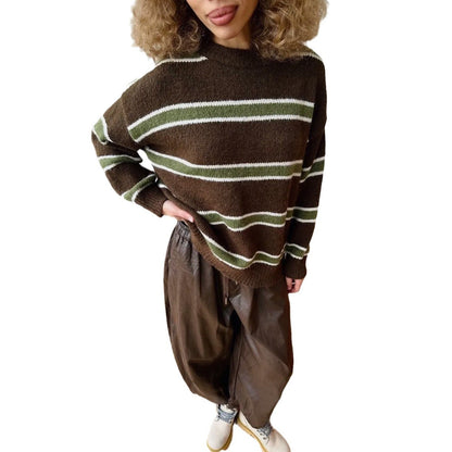 Pull en tricot épais pour femmes avec un motif rayé original Chic und Stil