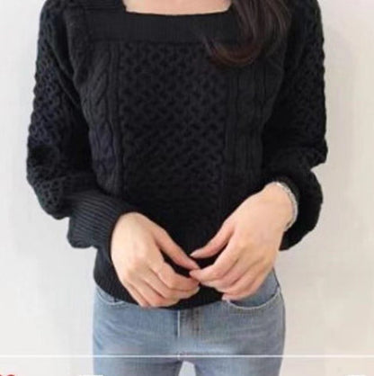 Pull femme en grosse maille avec des détails de tresse modernes et un col carré Chic und Stil
