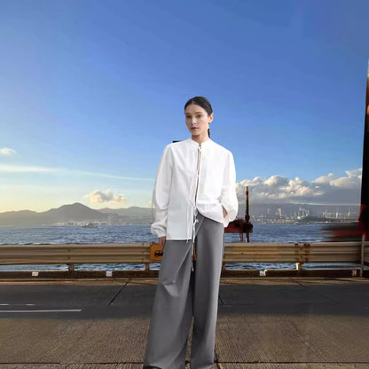 Blouse moderne pour femme avec cordon de serrage et manches bouffantes Chic und Stil