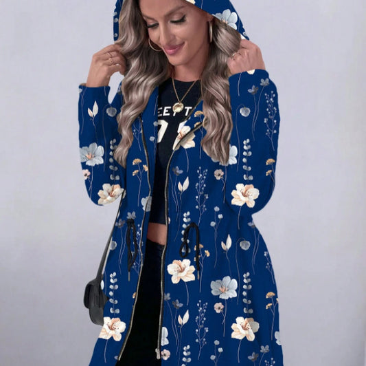 Manteau à capuche et fermeture éclair intégrale pour femmes à imprimé floral Chic und Stil