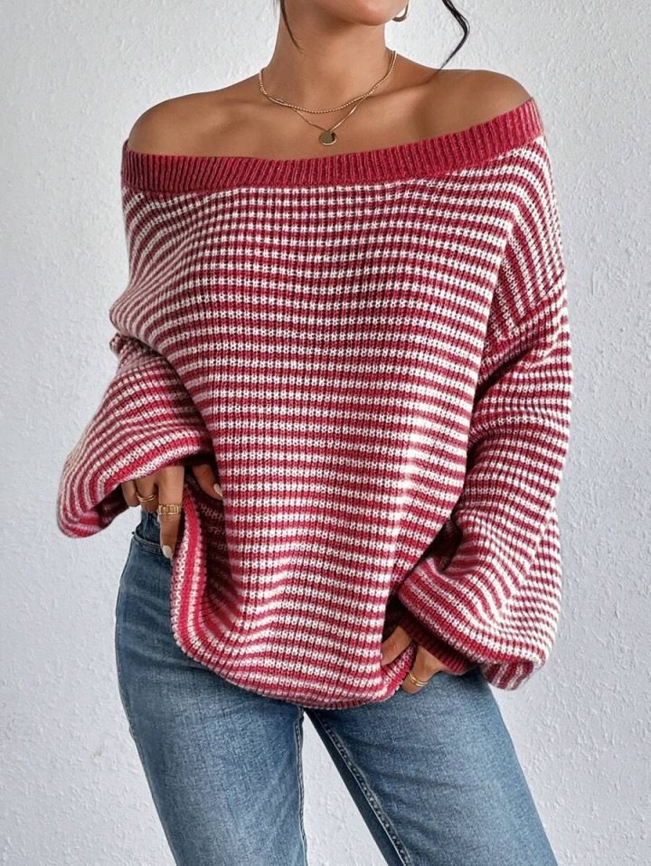 Pull-over tricot surdimensionné pour femmes avec col en V et motif décoratif Chic und Stil