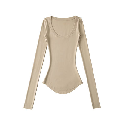 Chemisier à manches longues pour femmes avec un col rond élégant et une coupe cintrée Chic und Stil