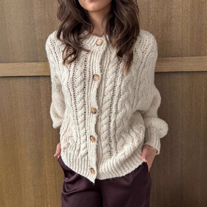 Dames gros tricot cardigan avec des détails de bouton élégants et des manches volumineuses Chic und Stil