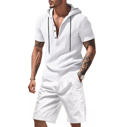 Homme Haut de loisirs à manches longues avec patte de boutonnage et shorts Chic und Stil