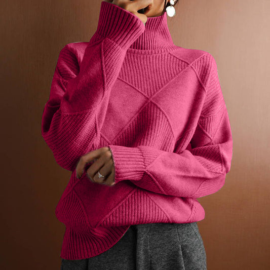 Pull femme à col montant tendance avec une optique structurée Chic und Stil