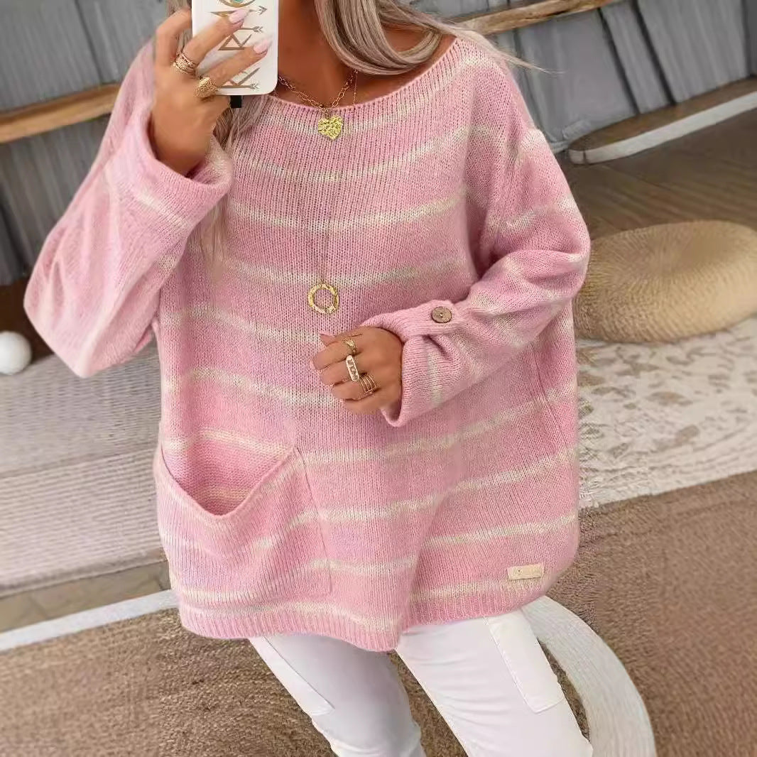Pull en tricot surdimensionné pour femmes avec des rayures élégantes et des poches pratiques Chic und Stil
