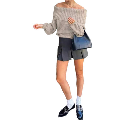 Dames Pull oversized avec col large et tricot côtelé Chic und Stil