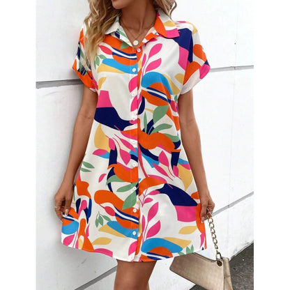 Robe chemise à boutons devant à manches courtes pour femmes Chic und Stil