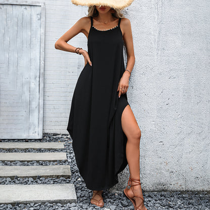 Robe maxi femme avec fente latérale et bretelles ajustables Chic und Stil