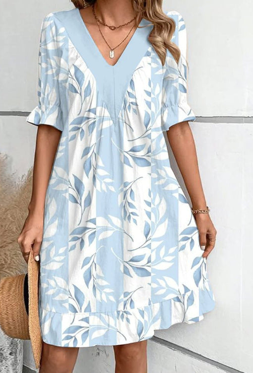 Robe de loisirs pour femmes avec décolleté en V profond et manches bouffantes à la mode Chic und Stil