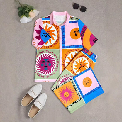 Chemise à manches courtes pour femmes et ensemble de shorts assortis Chic und Stil