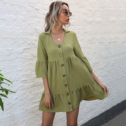 Femme Bohémien Bouton Haut A-ligne Robe Chic und Stil