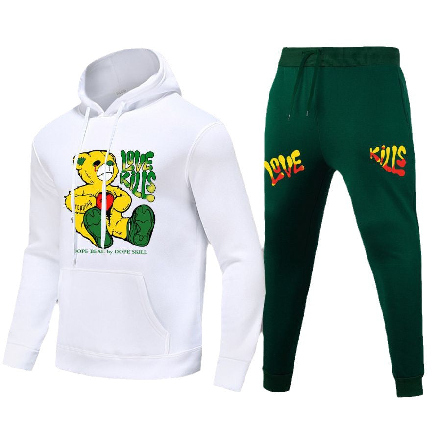 Women Hoodie and jogging pants set with creative bear pattern and striking inscription Chic and Style