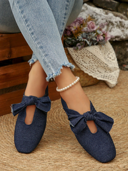 Dames Ballerines en Denim avec Détail de Nœud Chic und Stil