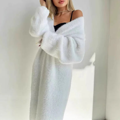 Dames Grosse Maille Cardigan Long Chic und Stil