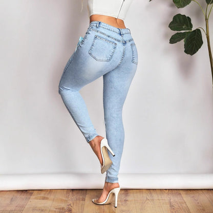 Dames Destroyed Skinny Jeans avec des nœuds fantaisistes Chic und Stil