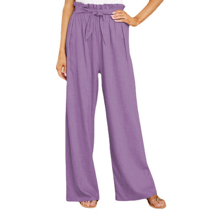 High-waisted linen pants for women with a tie belt Chic and Style