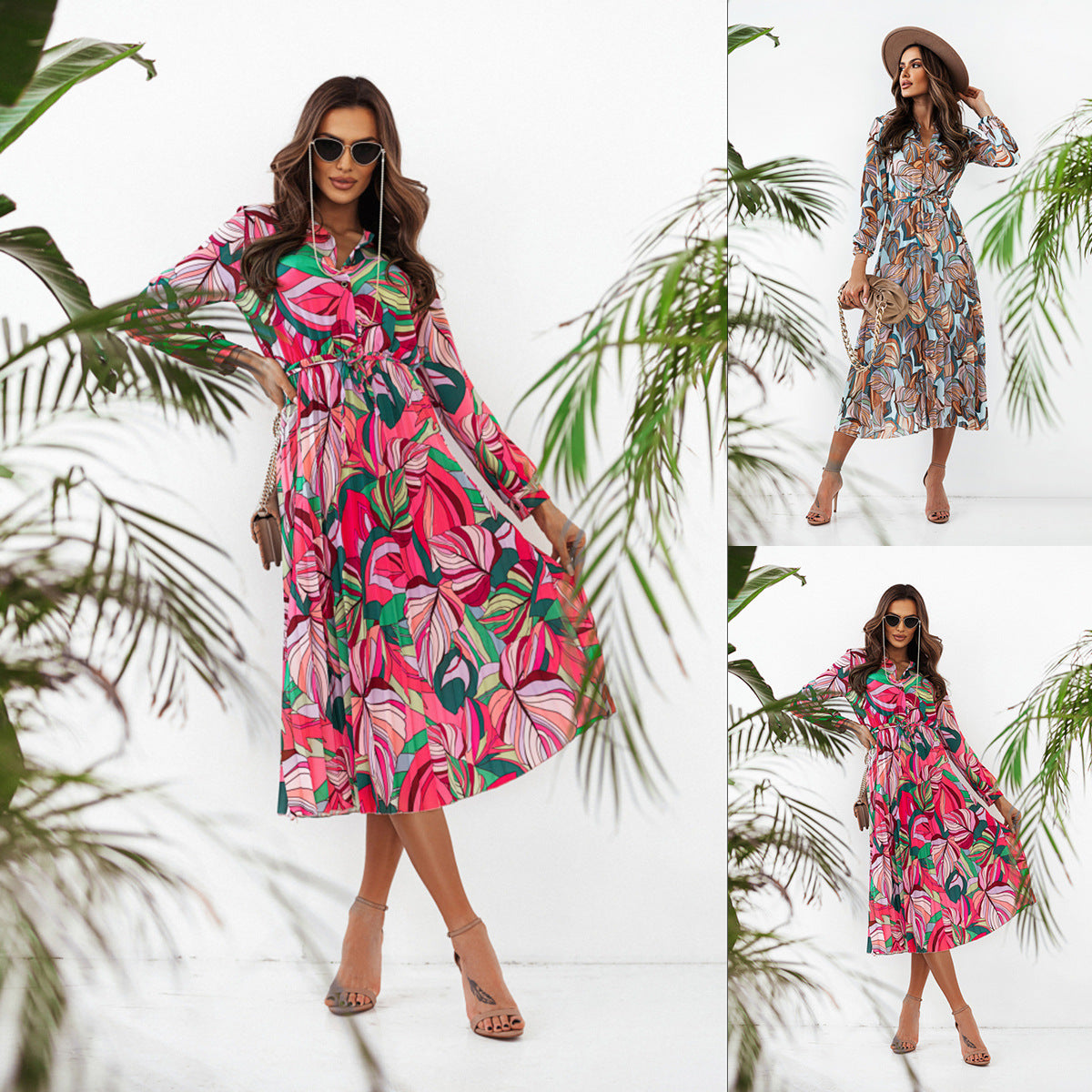 Robe chemise à fleurs pour femmes avec ceinture à nouer soi-même Chic und Stil