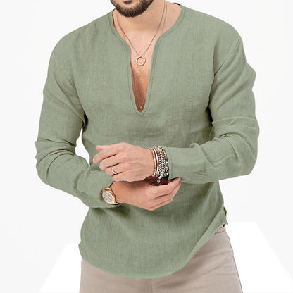 Chemise en lin léger pour hommes avec décolleté en V profond Chic und Stil