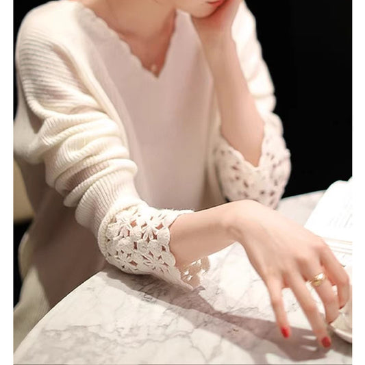 Pull élégant pour femme avec manches en crochet Chic und Stil