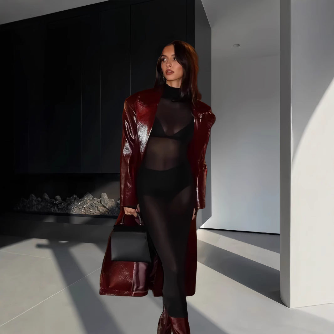 Dames Élégant et ajusté maxi robe avec des inserts transparents Chic und Stil