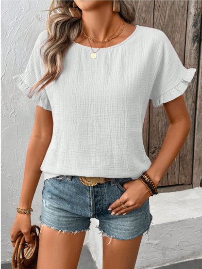 Blouse à manches courtes volants pour femmes avec dos en bouton Chic und Stil