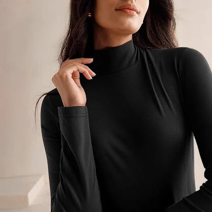 Dames Élégante Robe Maxi à Manches Longues avec Col Haut et Jupe Fluide Chic und Stil