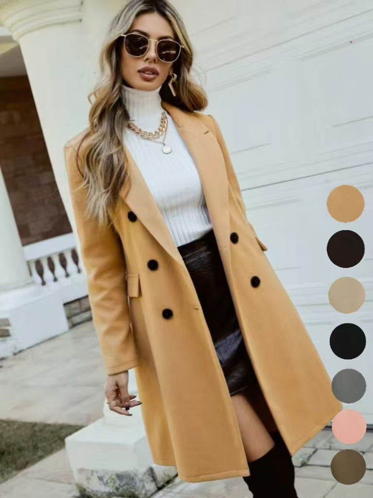 Dames élégant manteau long à double rangée de boutons Chic und Stil