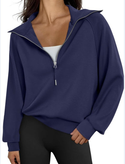 Pull-over décontracté pour dames avec col montant et zip Chic und Stil