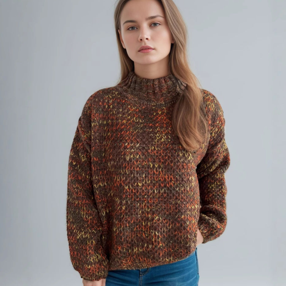 Pull de femme confortable à col roulé avec un design moderne en tricot ajouré Chic und Stil