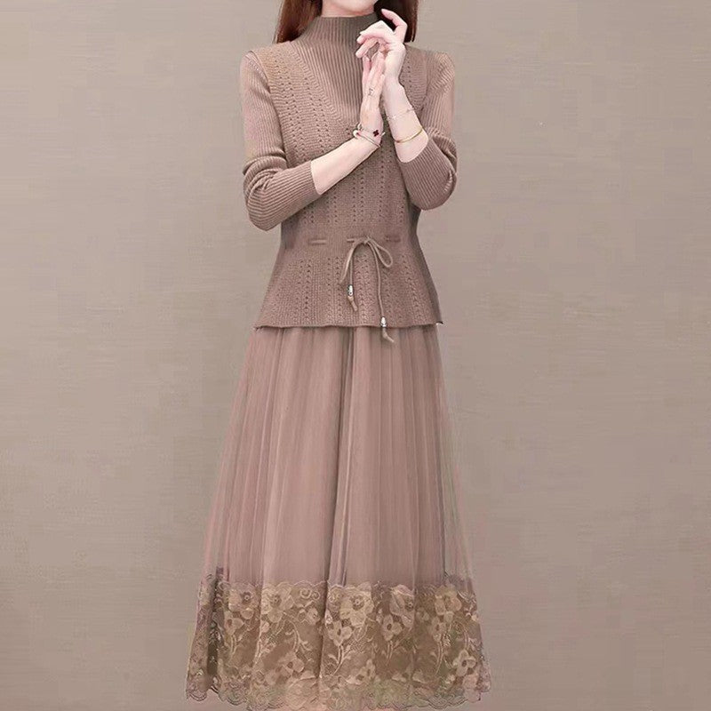 Robe élégante en tricot et tulle pour femmes avec finition en dentelle florale Chic und Stil