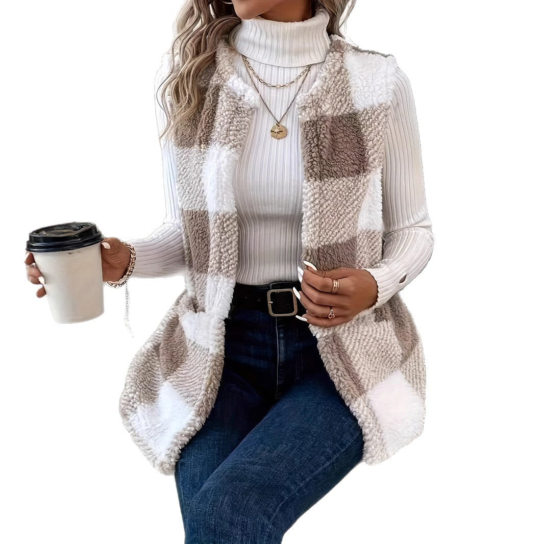 Dames Gilet Douillet à Motif À Carreaux Chic und Stil