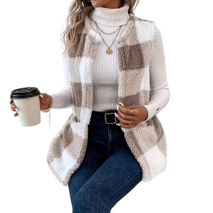 Dames Gilet Douillet à Motif À Carreaux Chic und Stil