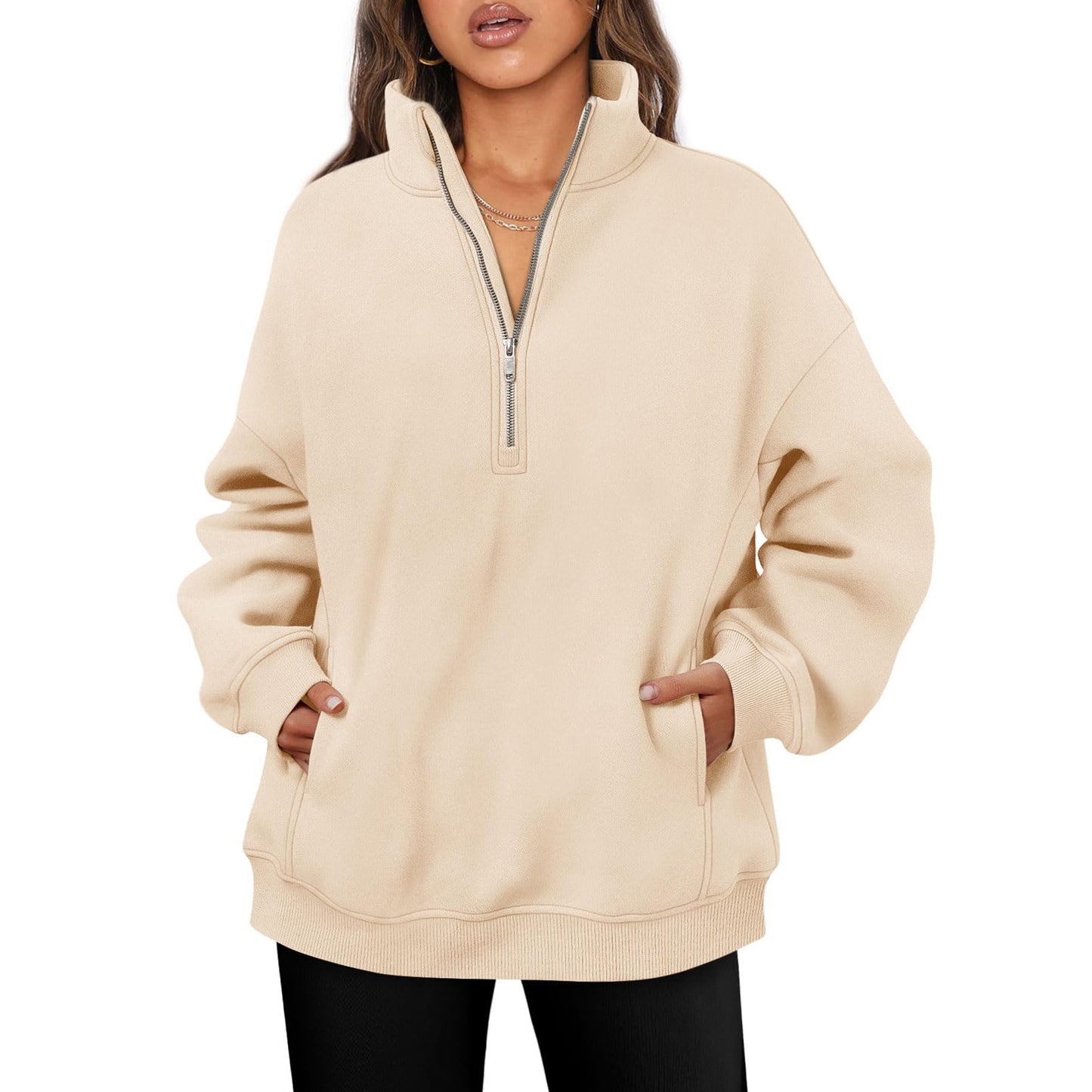 Fleece pullover for women with high collar Chic and Style