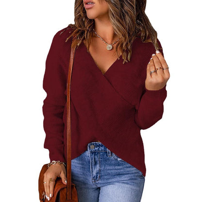 Pull-over décontracté pour femmes avec décolleté en V profond et tissu texturé Chic und Stil