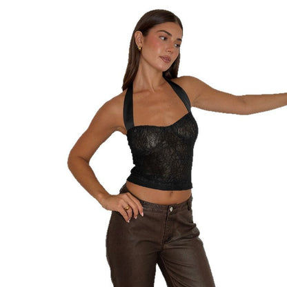 Tops courts à bretelles en dentelle pour femmes Chic und Stil 1751515844