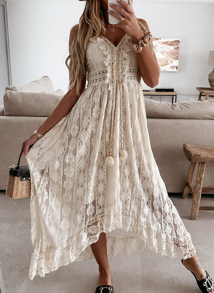 Robe maxi femme avec un motif en dentelle délicat et des détails ludiques Chic und Stil