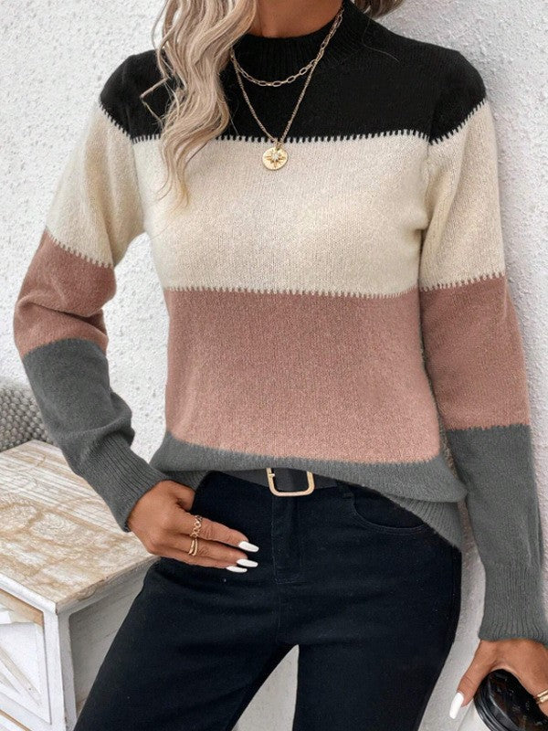 Femme pull en tricot à col rond avec des combinaisons de couleurs modernes Chic und Stil