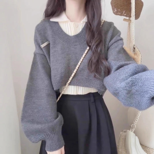 Pull court pour femmes avec des manches larges et un design structuré Chic und Stil