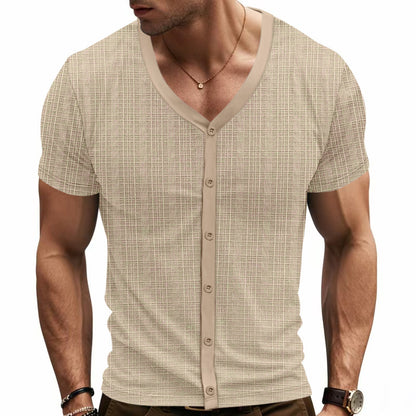 Chemise courte à manches courtes décontractée pour hommes avec patte de boutonnage et design texturé Chic und Stil