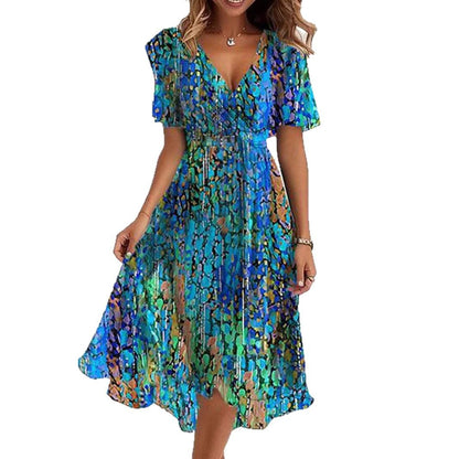 Dames Robe Maxi Élégante en A avec Manches Courtes Chic und Stil