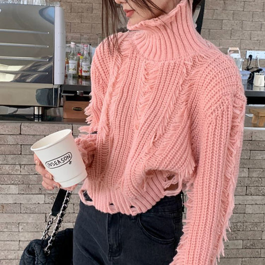 Pull féminin tendance avec motif en tricot structuré et col montant Chic und Stil