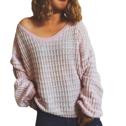Pull en tricot oversized pour femmes avec design épaule dénudée et motif côtelé à la mode Chic und Stil