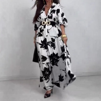 Robe maxi pour femme avec un design de bouton raffiné et un imprimé floral Chic und Stil