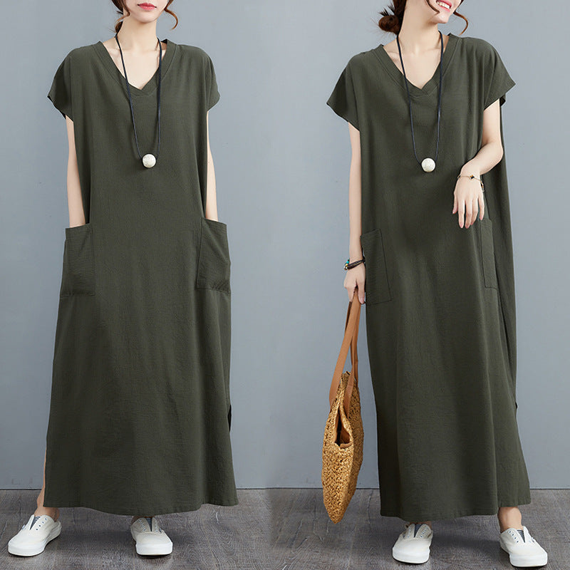 Dames grande taille poche maxi robe Chic und Stil